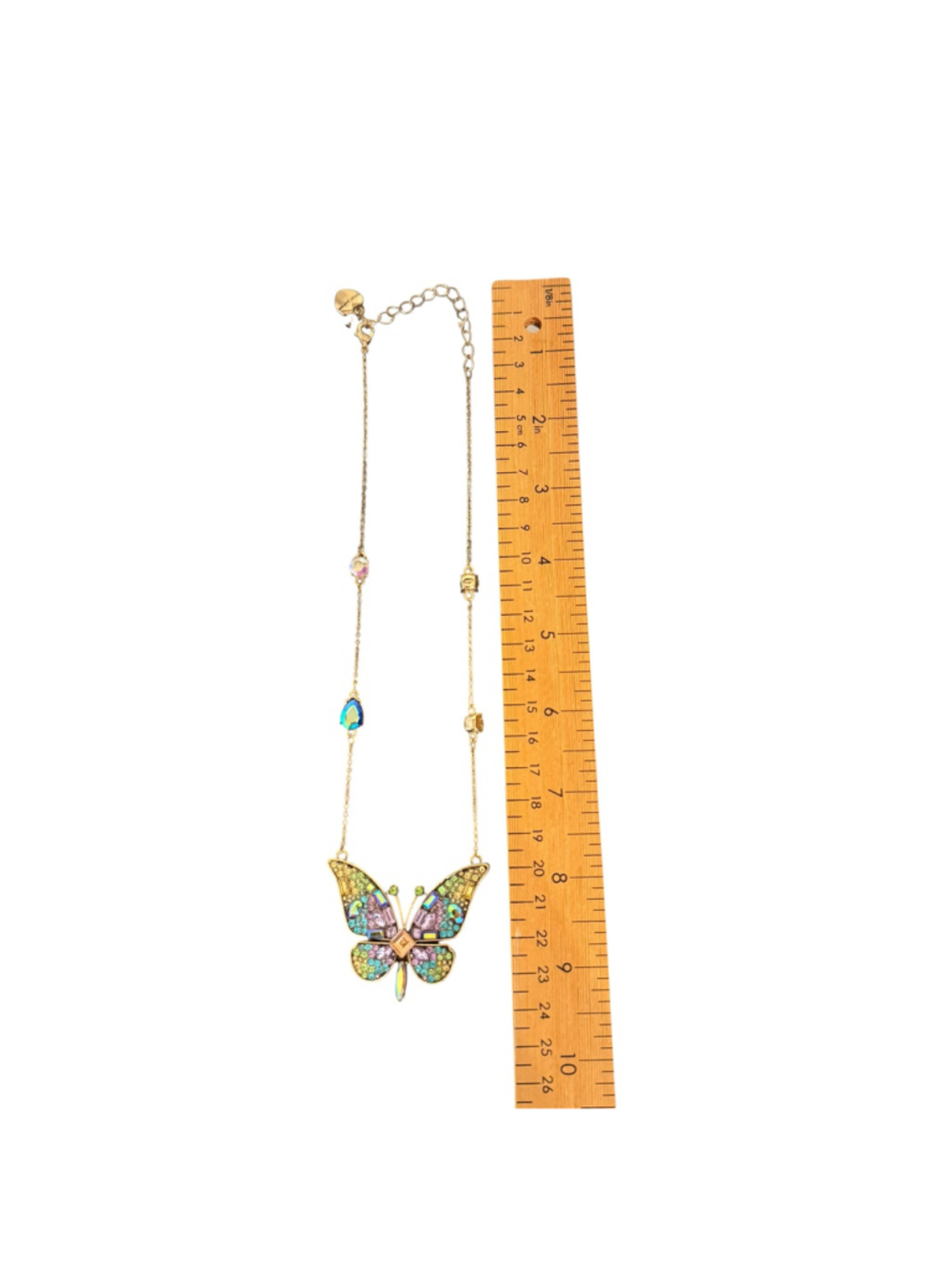 Betsey Johnson multicolor crystal inlay jeweled butterfly gold-tone necklace - Picture 6 of 7